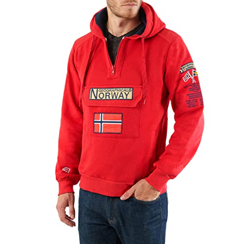 Geographical Norway GYMCLASS Men - Sudadera De Bolsillo Canguro para Hombre - Sudadera con Logo para Hombre - Sudadera con Capucha De Manga Larga - Sudadera Sport Regulier (Rojo S)