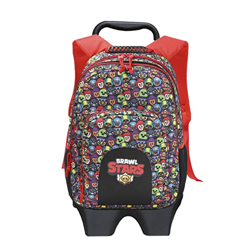 Brawl Stars - Mochila Juvenil, con Trolley Extraíble, Accesorio Escolar, Color Rojo (CyP Brands)
