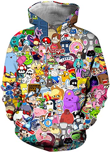 PADOLA Niños Sudaderas 3D Impresión Sweatshirt Hoodies con Capucha Halloween Navidad Christmas Regalo Mangas largas (1 Fiesta de Anime, 7-8 años)
